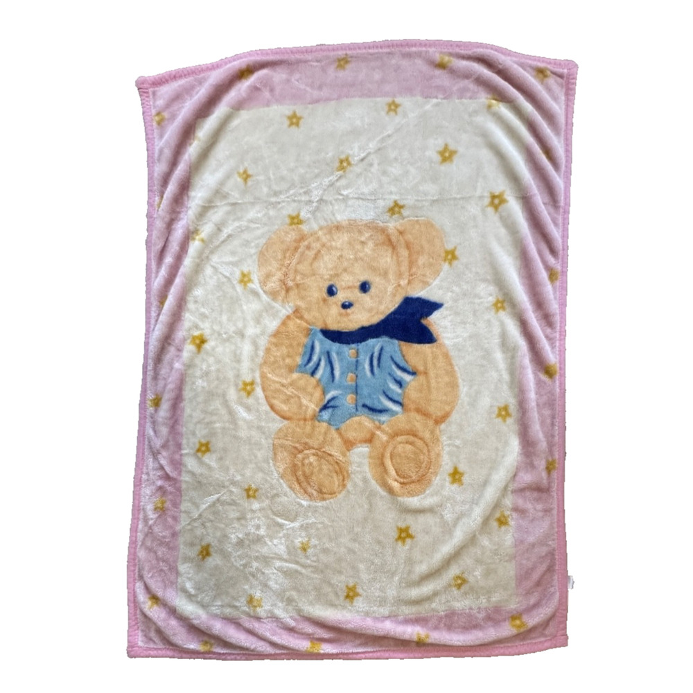 Northpoint Kids Bear Scarf Blanket Pink Blue Stars Baby Minky Thick Plush Vtg